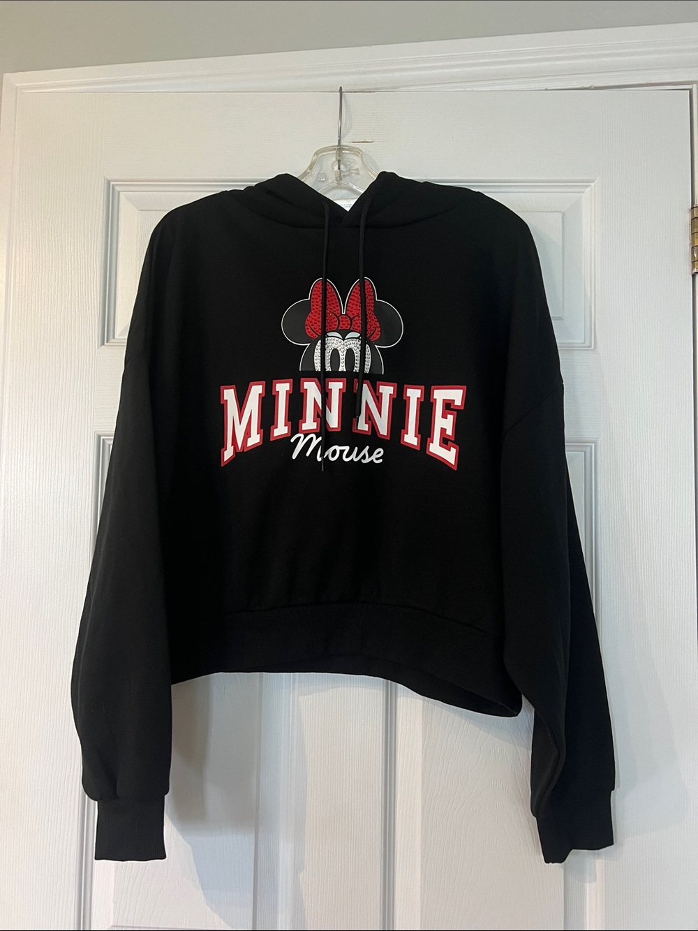 Black Minnie Mouse Cropped Crewneck Sweatshirt